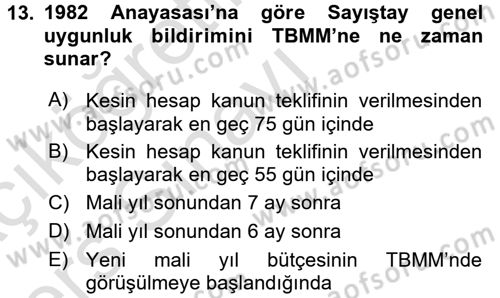 Devlet Bütçesi Dersi 2018 - 2019 Yılı 3 Ders Sınav Soruları 13. Soru