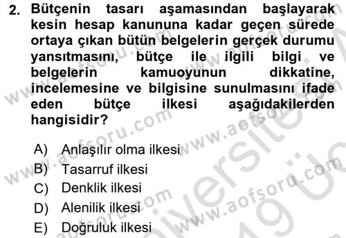 Devlet Bütçesi Dersi 2018 - 2019 Yılı 3 Ders Sınav Soruları 2. Soru