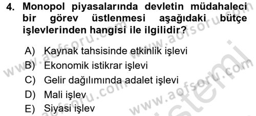 Devlet Bütçesi Dersi 2018 - 2019 Yılı 3 Ders Sınav Soruları 4. Soru