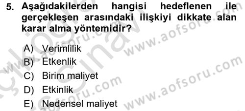 Devlet Bütçesi Dersi 2018 - 2019 Yılı 3 Ders Sınav Soruları 5. Soru