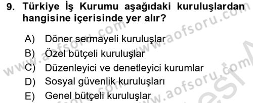 Devlet Bütçesi Dersi 2018 - 2019 Yılı 3 Ders Sınav Soruları 9. Soru