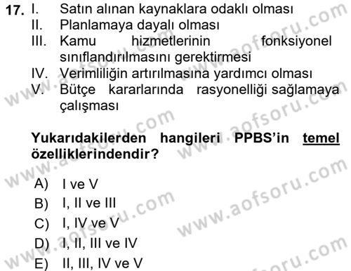 Devlet Bütçesi Dersi Ara Sınavı Deneme Sınav Soruları 17. Soru