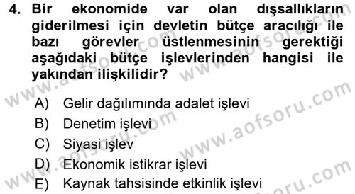 Devlet Bütçesi Dersi 2018 - 2019 Yılı (Vize) Ara Sınav Soruları 4. Soru