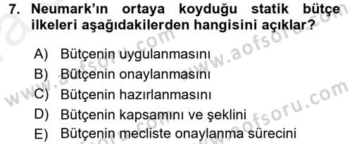 Devlet Bütçesi Dersi 2018 - 2019 Yılı (Vize) Ara Sınav Soruları 7. Soru