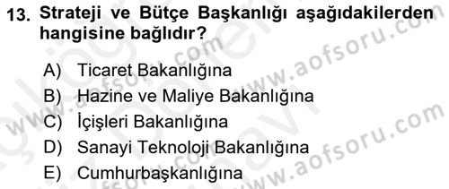 Devlet Bütçesi Dersi 2018 - 2019 Yılı (Final) Dönem Sonu Sınav Soruları 13. Soru