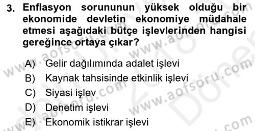 Devlet Bütçesi Dersi 2018 - 2019 Yılı (Final) Dönem Sonu Sınav Soruları 3. Soru