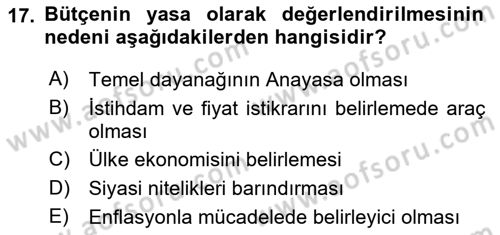 Devlet Bütçesi Dersi 2018 - 2019 Yılı Yaz Okulu Sınav Soruları 17. Soru