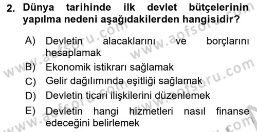 Devlet Bütçesi Dersi 2018 - 2019 Yılı Yaz Okulu Sınav Soruları 2. Soru