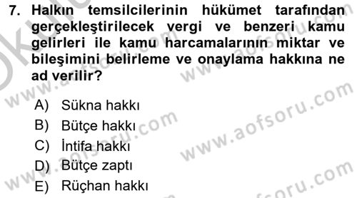 Devlet Bütçesi Dersi 2018 - 2019 Yılı Yaz Okulu Sınav Soruları 7. Soru