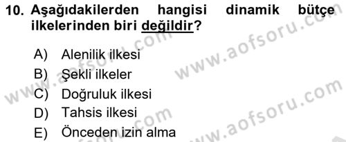 Devlet Bütçesi Dersi Ara Sınavı Deneme Sınav Soruları 10. Soru