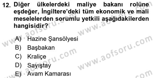 Devlet Bütçesi Dersi 2019 - 2020 Yılı (Vize) Ara Sınav Soruları 12. Soru