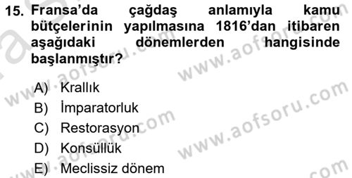 Devlet Bütçesi Dersi 2019 - 2020 Yılı (Vize) Ara Sınav Soruları 15. Soru
