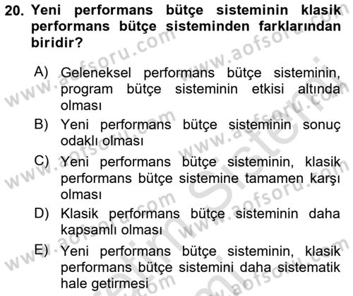 Devlet Bütçesi Dersi Ara Sınavı Deneme Sınav Soruları 20. Soru