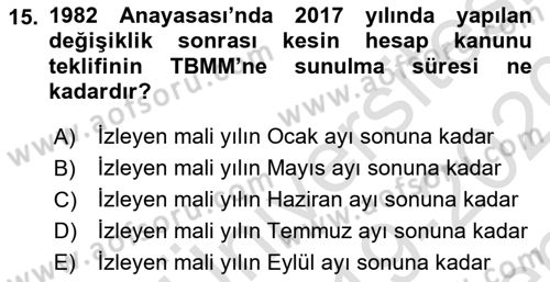 Devlet Bütçesi Dersi 2019 - 2020 Yılı (Final) Dönem Sonu Sınav Soruları 15. Soru