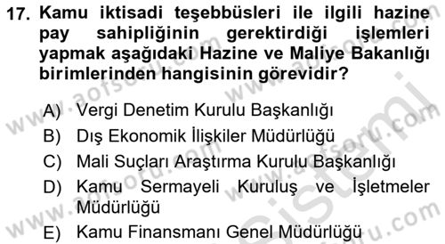 Devlet Bütçesi Dersi 2019 - 2020 Yılı (Final) Dönem Sonu Sınav Soruları 17. Soru