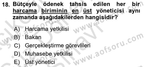 Devlet Bütçesi Dersi 2019 - 2020 Yılı (Final) Dönem Sonu Sınav Soruları 18. Soru