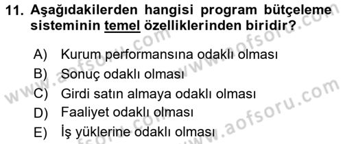 Devlet Bütçesi Dersi 2020 - 2021 Yılı Yaz Okulu Sınav Soruları 11. Soru