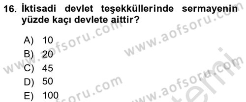 Devlet Bütçesi Dersi 2020 - 2021 Yılı Yaz Okulu Sınav Soruları 16. Soru