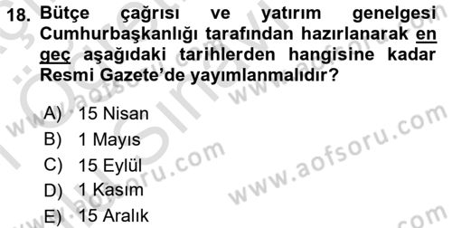 Devlet Bütçesi Dersi 2020 - 2021 Yılı Yaz Okulu Sınav Soruları 18. Soru