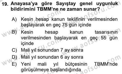 Devlet Bütçesi Dersi 2020 - 2021 Yılı Yaz Okulu Sınav Soruları 19. Soru