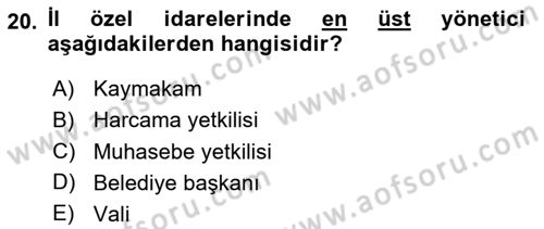 Devlet Bütçesi Dersi 2020 - 2021 Yılı Yaz Okulu Sınav Soruları 20. Soru
