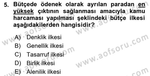Devlet Bütçesi Dersi 2020 - 2021 Yılı Yaz Okulu Sınav Soruları 5. Soru