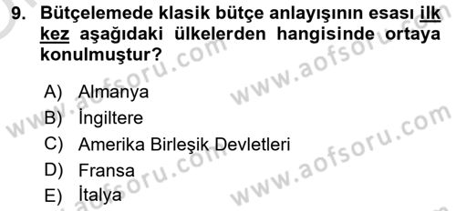 Devlet Bütçesi Dersi 2020 - 2021 Yılı Yaz Okulu Sınav Soruları 9. Soru