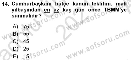 Devlet Bütçesi Dersi 2021 - 2022 Yılı (Vize) Ara Sınav Soruları 14. Soru