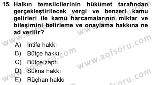 Devlet Bütçesi Dersi Ara Sınavı Deneme Sınav Soruları 15. Soru
