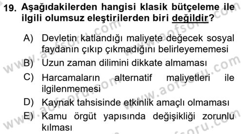 Devlet Bütçesi Dersi 2021 - 2022 Yılı (Vize) Ara Sınav Soruları 19. Soru