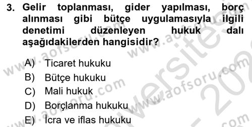 Devlet Bütçesi Dersi Ara Sınavı Deneme Sınav Soruları 3. Soru