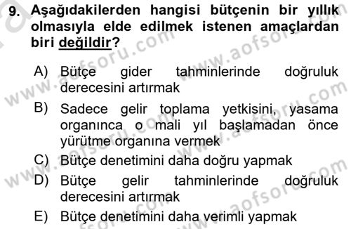 Devlet Bütçesi Dersi Ara Sınavı Deneme Sınav Soruları 9. Soru