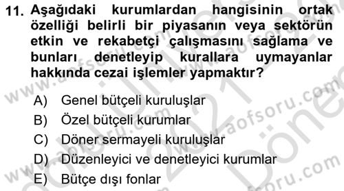Devlet Bütçesi Dersi 2021 - 2022 Yılı (Final) Dönem Sonu Sınav Soruları 11. Soru