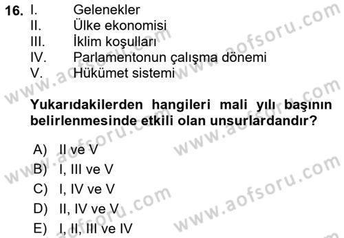 Devlet Bütçesi Dersi 2021 - 2022 Yılı (Final) Dönem Sonu Sınav Soruları 16. Soru