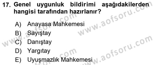 Devlet Bütçesi Dersi 2021 - 2022 Yılı (Final) Dönem Sonu Sınav Soruları 17. Soru