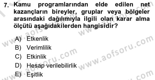 Devlet Bütçesi Dersi 2021 - 2022 Yılı (Final) Dönem Sonu Sınav Soruları 7. Soru