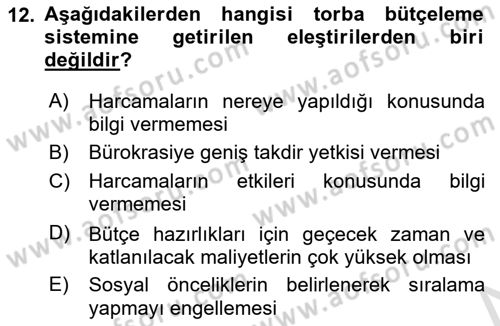 Devlet Bütçesi Dersi 2021 - 2022 Yılı Yaz Okulu Sınav Soruları 12. Soru