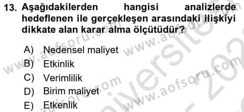 Devlet Bütçesi Dersi 2021 - 2022 Yılı Yaz Okulu Sınav Soruları 13. Soru