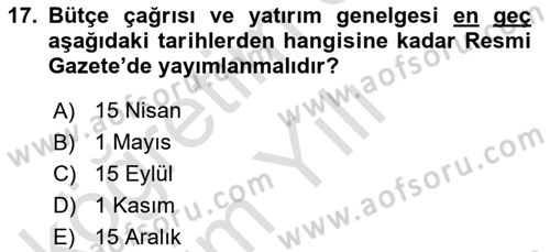Devlet Bütçesi Dersi 2021 - 2022 Yılı Yaz Okulu Sınav Soruları 17. Soru