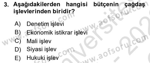 Devlet Bütçesi Dersi 2021 - 2022 Yılı Yaz Okulu Sınav Soruları 3. Soru