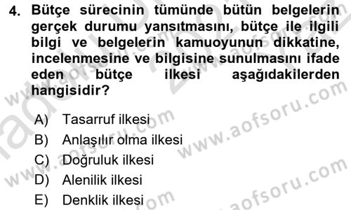 Devlet Bütçesi Dersi 2021 - 2022 Yılı Yaz Okulu Sınav Soruları 4. Soru