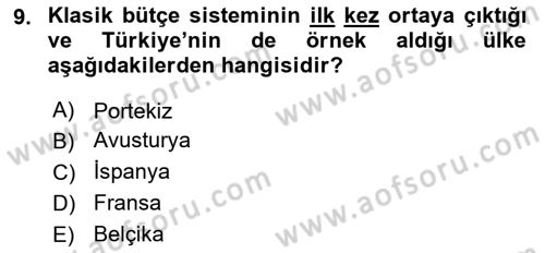 Devlet Bütçesi Dersi 2021 - 2022 Yılı Yaz Okulu Sınav Soruları 9. Soru