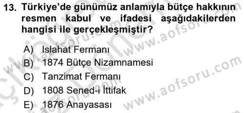 Devlet Bütçesi Dersi 2022 - 2023 Yılı (Vize) Ara Sınav Soruları 13. Soru
