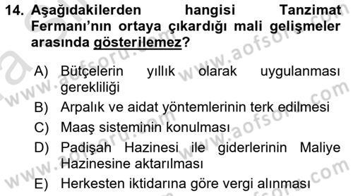Devlet Bütçesi Dersi Ara Sınavı Deneme Sınav Soruları 14. Soru