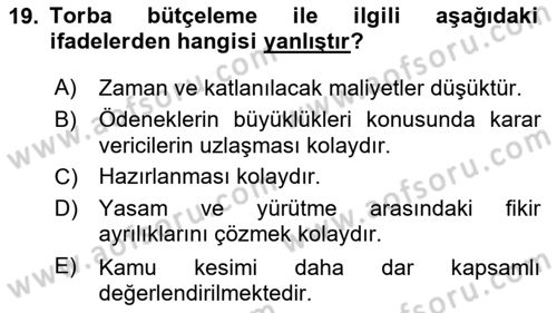 Devlet Bütçesi Dersi Ara Sınavı Deneme Sınav Soruları 19. Soru