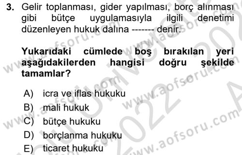 Devlet Bütçesi Dersi Ara Sınavı Deneme Sınav Soruları 3. Soru