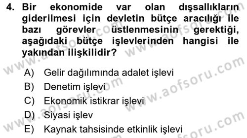 Devlet Bütçesi Dersi Ara Sınavı Deneme Sınav Soruları 4. Soru