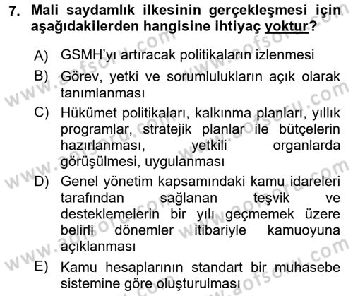 Devlet Bütçesi Dersi Ara Sınavı Deneme Sınav Soruları 7. Soru