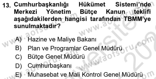 Devlet Bütçesi Dersi 2022 - 2023 Yılı (Final) Dönem Sonu Sınav Soruları 13. Soru