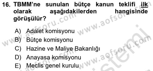 Devlet Bütçesi Dersi 2022 - 2023 Yılı (Final) Dönem Sonu Sınav Soruları 16. Soru